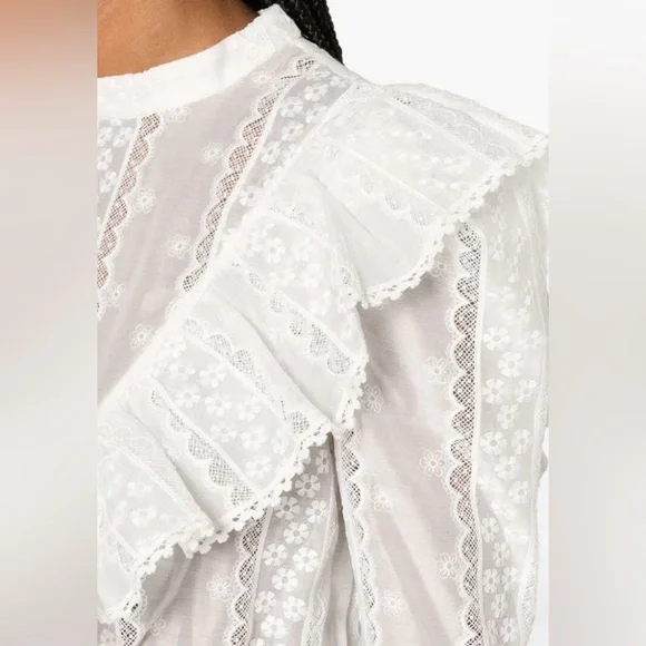 Sandro Shena Floral-Embroidered Crop Blouse in White Size 8 - Picture 4 of 10